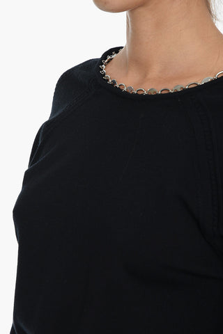 Wool Crop Sweater with Chain Detail