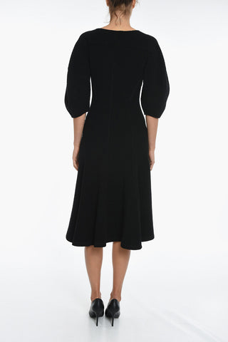 Flared Virgin Wool Dress with  3/4 Balloon Sleeves