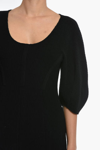 Flared Virgin Wool Dress with  3/4 Balloon Sleeves