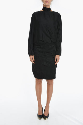 Batwing Sleeved DOSTAS Tie Neck Dress