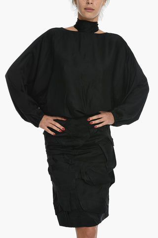 Batwing Sleeved DOSTAS Tie Neck Dress