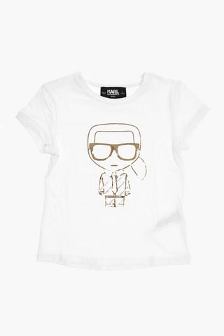 T-Shirt Girocollo con Stampa Dorata sul Fronte