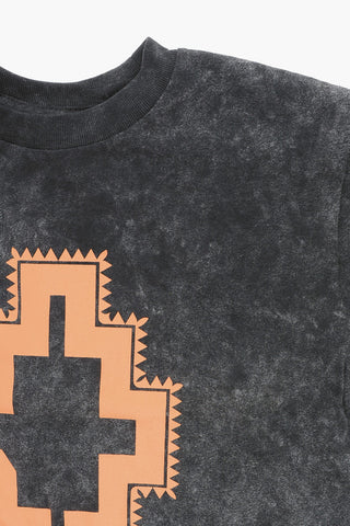Acid Wash Effect Crew-Neck T-shirt with Fringe