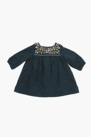 Vestito In Lana e Cotone con Ricamo Floreale