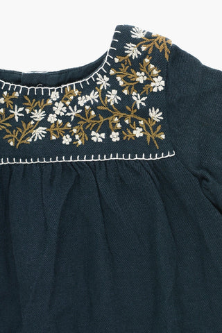 Vestito In Lana e Cotone con Ricamo Floreale
