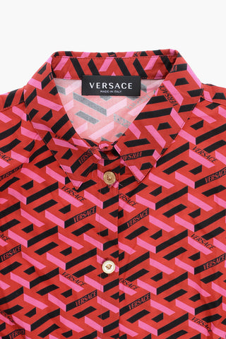 Camicia Stampa Geometica con Bottoni Dorati