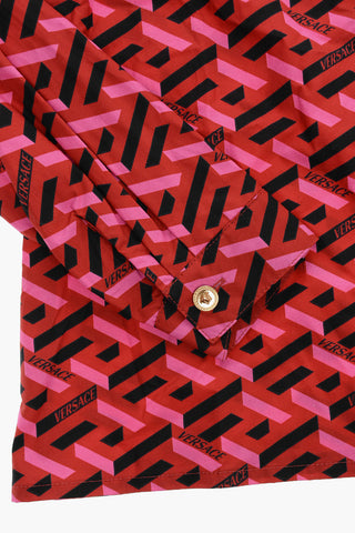 Camicia Stampa Geometica con Bottoni Dorati