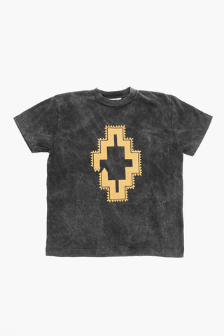Acid Wash Effect Crew-Neck T-shirt with Front Print