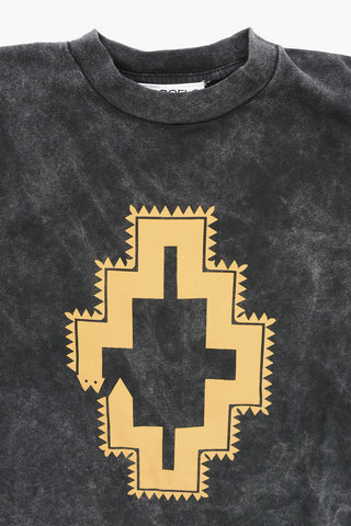 Acid Wash Effect Crew-Neck T-shirt with Front Print