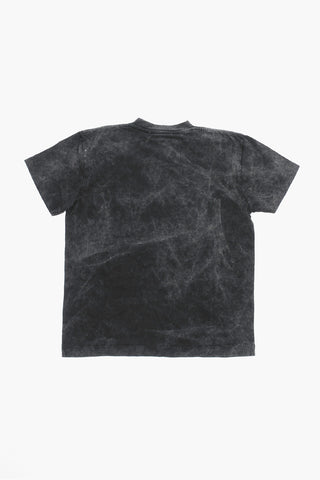Acid Wash Effect Crew-Neck T-shirt with Front Print