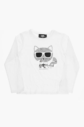 Long Sleeve Crew-neck T-Shirt with Choupette Print