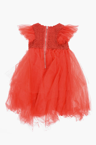 Lurex Tulle Dress with Monogram Embroidery