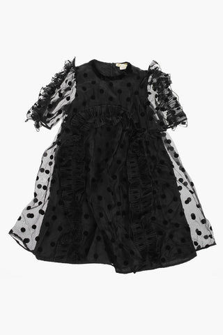 Polka Dot Silk Dress with Ruffles