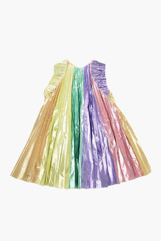 Multicolor Pleatd Sleeveless Flared Dress