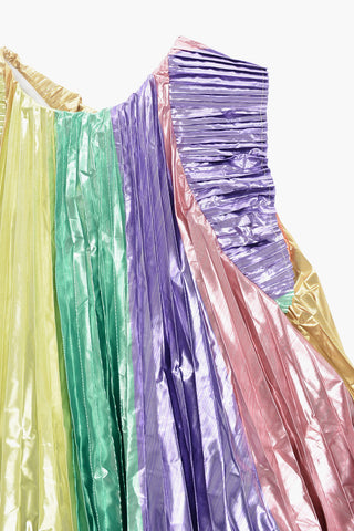 Multicolor Pleatd Sleeveless Flared Dress