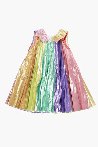 Multicolor Pleatd Sleeveless Flared Dress