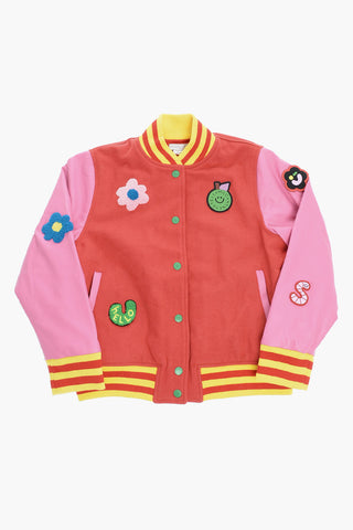 Giubbotto Varsity con Manica in Ecopelle e Patch a Contrasto