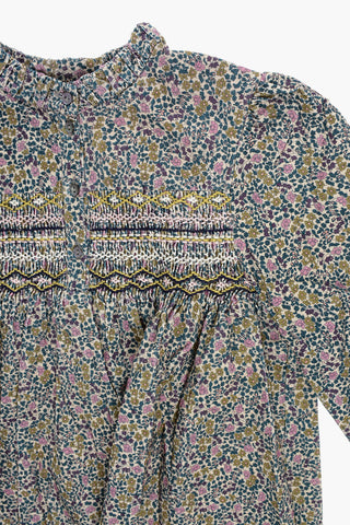 Vestito In Velour a Coste con Motivo Floreale
