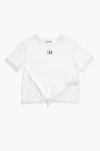 Knot Hem Crew-neck T-Shirt with Metal Monogram