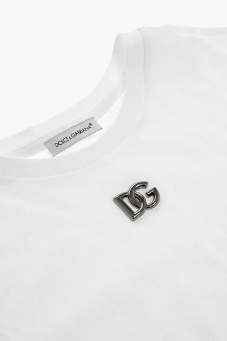 Knot Hem Crew-neck T-Shirt with Metal Monogram