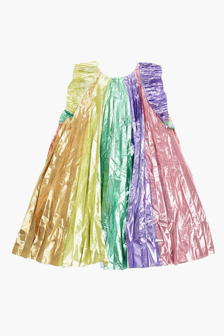 Multicolor Pleatd Sleeveless Flared Dress