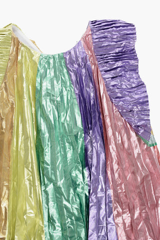 Multicolor Pleatd Sleeveless Flared Dress