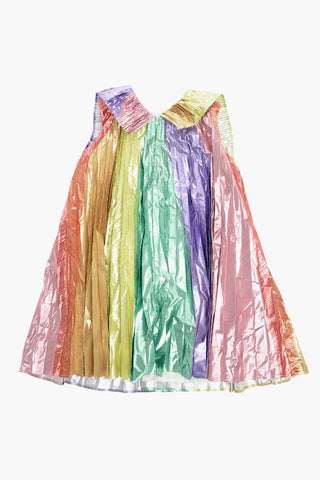 Multicolor Pleatd Sleeveless Flared Dress