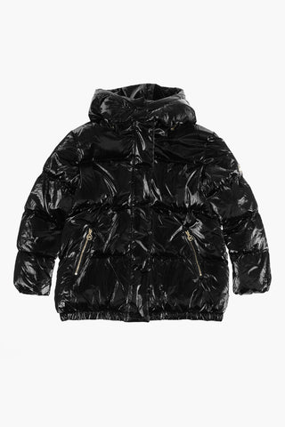 Patent Padded Jacket with Golden Details