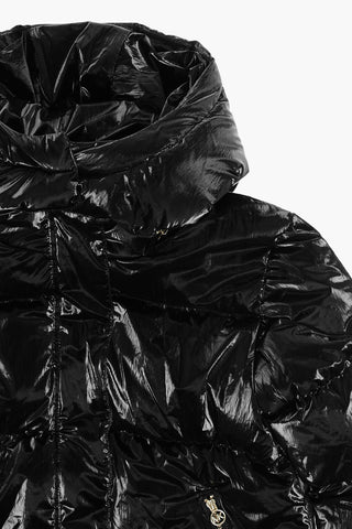 Patent Padded Jacket with Golden Details