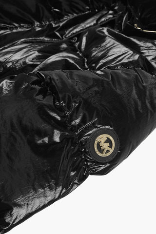 Patent Padded Jacket with Golden Details