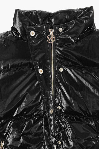 Patent Padded Jacket with Golden Details