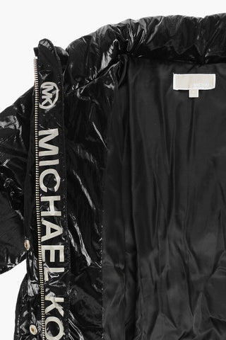 Patent Padded Jacket with Golden Details