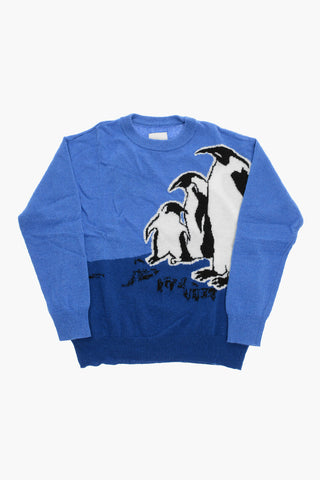 EMPORIO Wool Blend Crew Neck Sweater with Embroidered Penguins