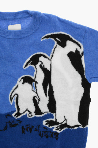 EMPORIO Wool Blend Crew Neck Sweater with Embroidered Penguins