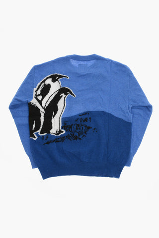 EMPORIO Wool Blend Crew Neck Sweater with Embroidered Penguins