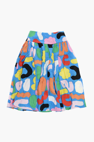 Gonna a Pieghe Svasata con Stampe Colorate