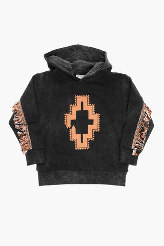 Acid Wash Effect Hoodie with Print