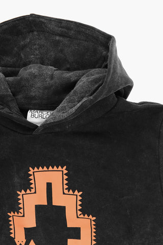 Acid Wash Effect Hoodie with Print