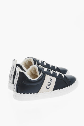 Leather Low Sneakers with Faux Fur Inner