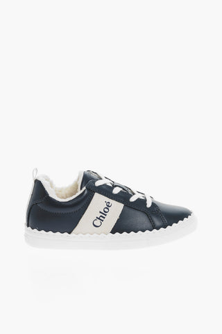 Leather Low Sneakers with Faux Fur Inner