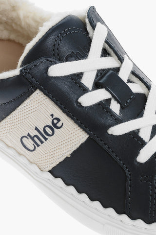 Leather Low Sneakers with Faux Fur Inner