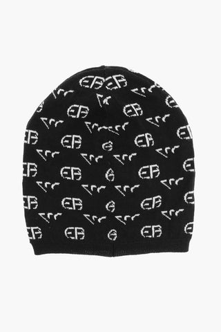 EMPORIO Virgin Wool Beanie and Scarf Set with All-Over Logo