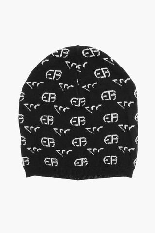 EMPORIO Virgin Wool Beanie and Scarf Set with All-Over Logo