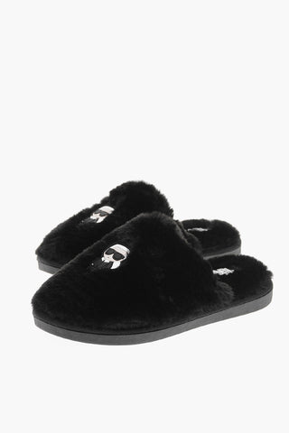 Faux Fur Slippers with Iconic Logo