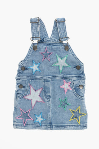 Denim Dress with Stars Embroidery