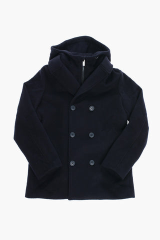 EMPORIO Virgin Wool Double Breasted Coat with Hood