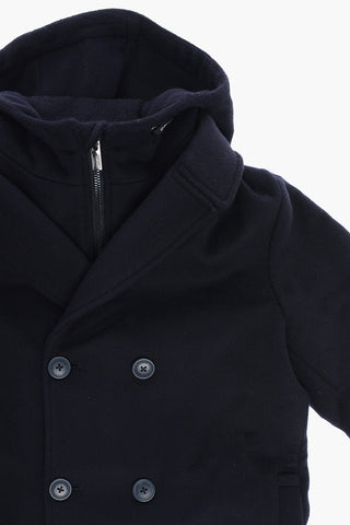 EMPORIO Virgin Wool Double Breasted Coat with Hood