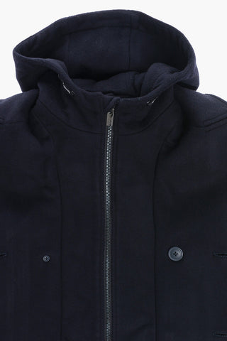EMPORIO Virgin Wool Double Breasted Coat with Hood