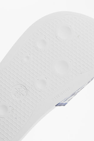 Baroque Motif Leather Slides with Silver-Tone Logo
