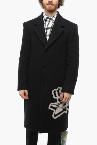 Wool Blend Single-breasted Coat with Graffiti Skate Print